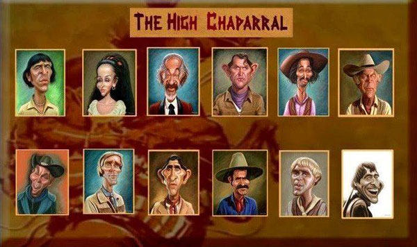 Caricatures of the "High Chaparral" cast by noted artist Walter Fornero.(Thanx to Marianne Rittner-Holmes.)