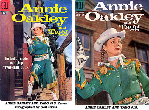 Cover to ANNIE OAKLEY AND TAGG #15 is autographed by Gail Davis. Cover to ANNIE OAKLEY AND TAGG #18.