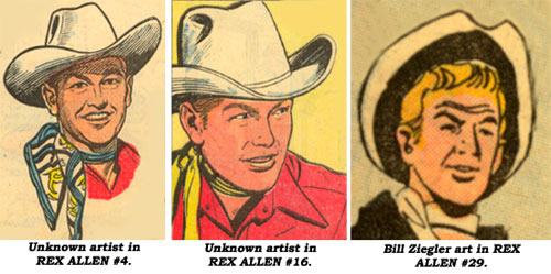 Rex Allen art in REX ALLEN #4 and #16 by unknown artists and in #29 by Bill Ziegler.