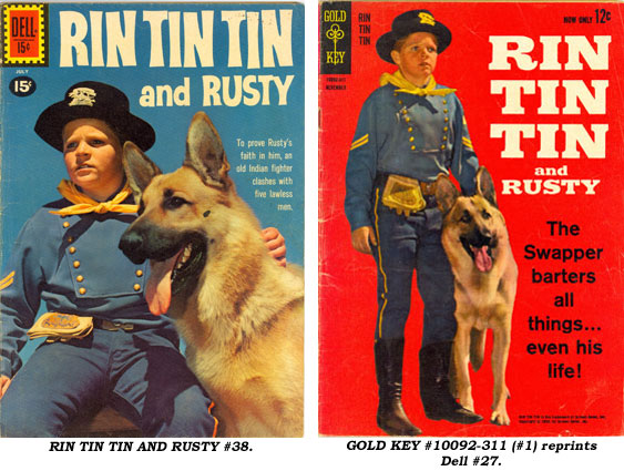 Covers to RIN TIN TIN AND RUSTY #38 and GOLD KEY #10092-311 (#1) reprints Dell #27.