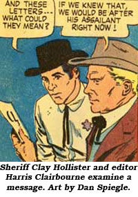 Sheriff Clay Hollister and editor Harris Clairbourne examine a message. Art by Dan Spiegle.