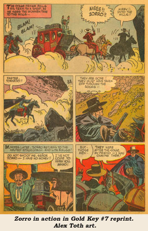 Zorro in action in Gold Key #7 reprint. Alex Toth art.