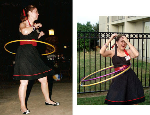 The festival’s Bonnie Boyd demostrates the art of the Hula Hoop for the upcoming Hula Hoop contest participants.