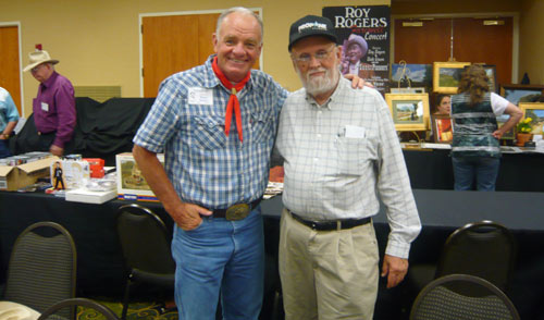 Roger Mobley (“Fury”, “Gallegher”) also sang at the pool party, but here he poses with festival helper Jimmie Covington.