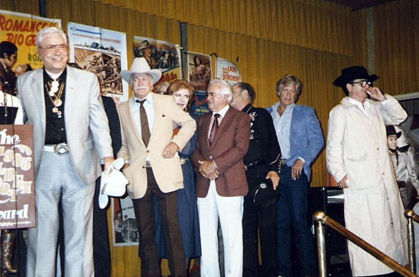 Golden Boot Awards 1985, (L-R) Monte Hale, Richard Farnsworth, Amanda Blake, Joe Yrigoyen (?), unknown, Doug McClure, Bill Campbell. (Photo courtesy Jerry Whittington.)