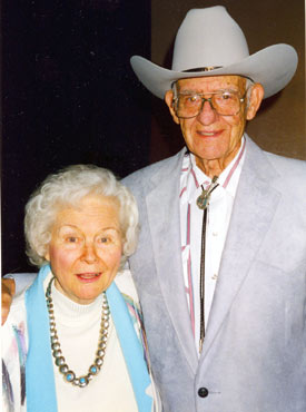 Singers Wesley and Marilyn Tuttle at a Western Music Association gathering in Tucson, Arizona, in 1997. Wes appeared in several westerns with Johnny Mack Brown, Jimmy Wakely and others. The couple worked together on TV’s “Ranch Party” with Tex Ritter.