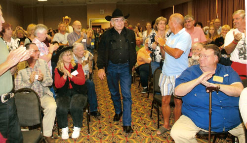 “The Virginian”, James Drury, proudly enters the panel discussion room to resounding applause.
