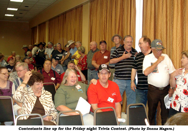 Contestants line up for the Friday night Trivia Contest.  (Photo by Donna Magers.)