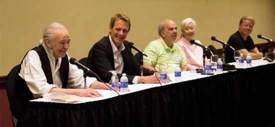 Ray Nielsen (green shirt) moderates a panel discussion with Henry Darrow (“High Chaparral”), Duncan Regehr (“Zorro”), Lisa Lu (Hey Girl on “Have Gun Will Travel”) and Guy Williams Jr. (his father was Disney’s “Zorro”).