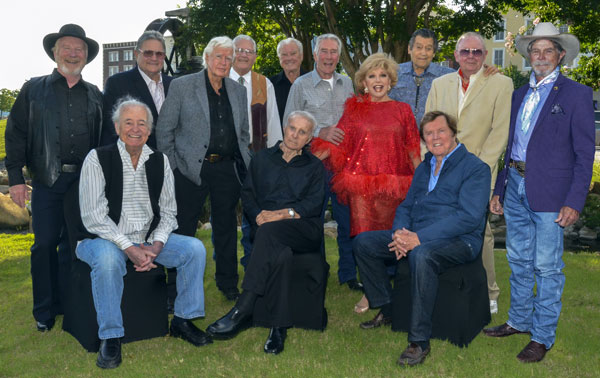 A great group of guest stars: (L-R standing) Michael McGreevey (“Riverboat”), Andy’s son Dennis Devine, Clu Gulager (“Tall Man”), Banquet emcee John Buttram, Robert Colbert (“Maverick”), Robert Fuller (“Laramie”, “Wagon Train”), Our Leading Lady Ruta Lee, Clint Walker (“Cheyenne”), Costumer Luster Bayless, Buck Taylor (“Gunsmoke”). (Seated) Henry Darrow (“High Chaparral”), Robert Conrad (“Wild Wild West”), Edd Byrnes (“77 Sunset Strip”). 