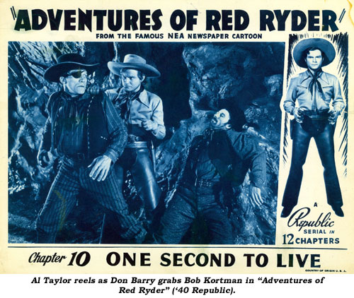 Al Taylor reels as Don Barry grabs Bob Kortman in "Adventures of Red Ryder" ('40 Republic).