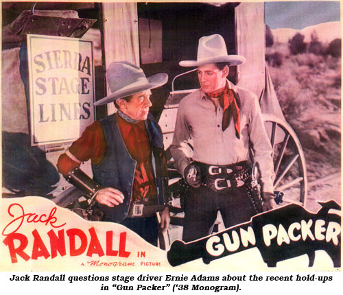 Jack Randall questions stage driver Ernie Adams about the recent hold-ups in "Gun Packer" ('38 Monogram).
