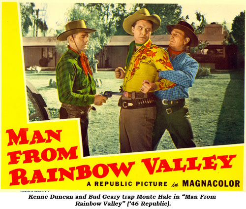 Kenne Duncan and Bud Geary trap Monte Hale in "Man From Rainbow Valley" ('46 Republic).