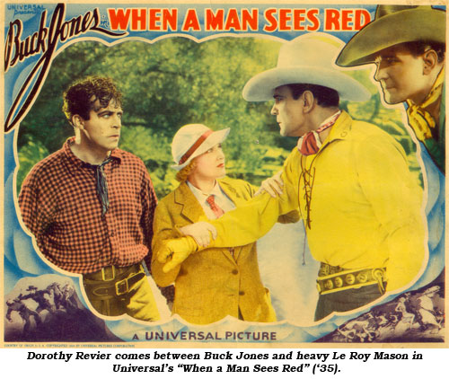 Dorothy Revier comes between Buck Jones and heavy Le Roy Mason in Universal's "When a Man Sees Red" ('35).