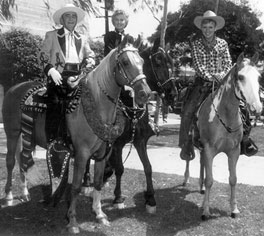 Sheriff Bixcailuz, Barbara Stanwyck and Will Hutchins mounted for Sheriff's Rodeo Parade.