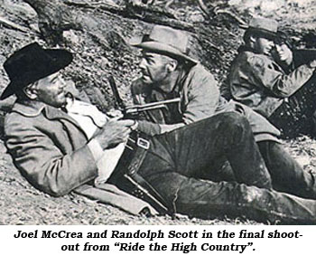 Joel McCrea and Randolph Scott in the final shootout from "Ride the High Country".
