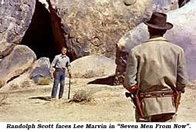 Randolph Scott faces Lee Marvin in "Seven Men From Now".