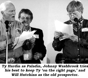 Ty Hardin as Paladin, Johnny Washbrook tries his best to keep Ty 'on the right page.' and Will Hutchins as the old prospector.
