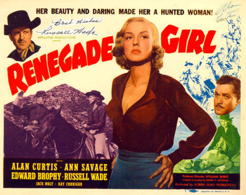 Title card to "Renegade Girl" starring Ann Savage.
