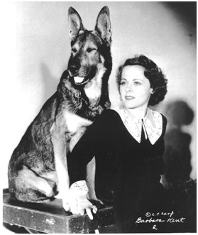Photo of Barbara Kent with beautiful German Shepherd dog.