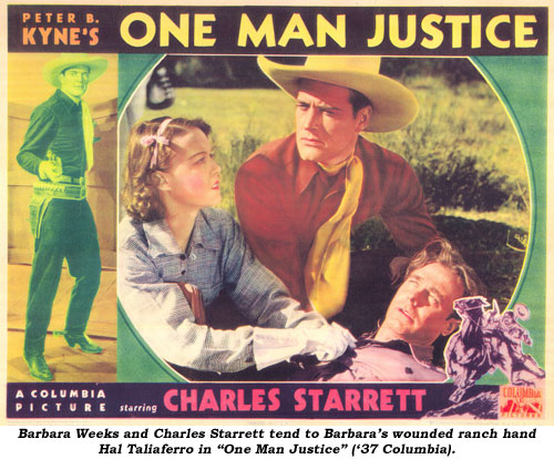Barbara Weeks and Charles Starrett tend to Barbara's wounded ranch hand Hal Taliaferro in "One Man Justice" ('37 Columbia).