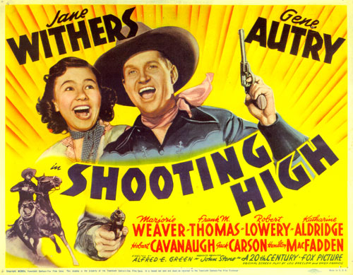 Title card for "Shooting High" starring Gene Autry and Jane Withers.