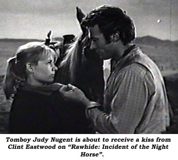 Tomboy Judy Nugent is about to receive a kiss from Clint Eastwood on "Rawhide: Incident of the Night Horse".