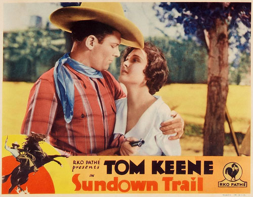 Title card for "Sundown Trail" starring Tom Keene and Marion Shilling.