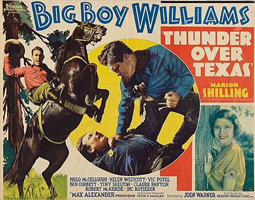 Title card for "Thunder Over Texas" starring Big Boy Williams and Marion Shilling.