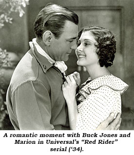 A romantic moment with Buck Jones and Marion in Universal's "Red Rider" serial ('34).