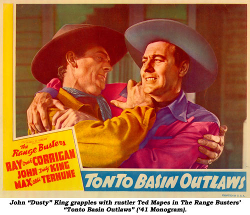 John "Dusty" King grapples with rustler Ted Mapes in The Range Busters' "Tonto Basin Outlaws" ('41 Monogram).