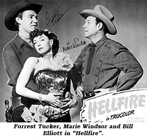 Forrest Tucker, Marie Windsor and Bill Elliott in "Hellfire".