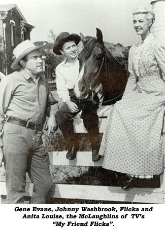 Gene Evans, Johnny Washbrook, Flicka and Anita Louise, the McLaughlins of TV's "My Friend Flicka".