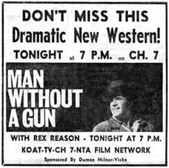 Newspaper ad for "Man Without a Gun"