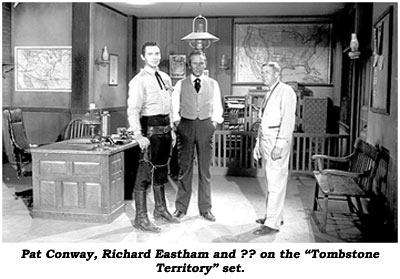 Pat Conway, Richard Eastham and ?? on the "Tombstone Territory" set.