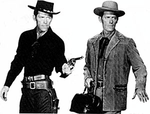 Twin brothers. Charles Bateman as gunfighter brother Ben and as doctor brother Rick.