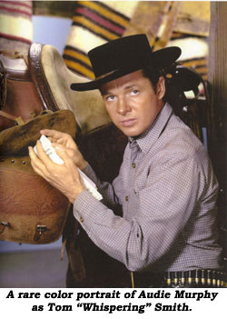 A rare color portrait of Audie Murphy as Tom "Whispering" Smith.