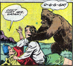 Comic book panel showing gorilla grabbing Nyoka as she fights with Vultura.