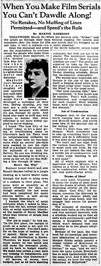 1946 Newspaper column about "Lost City of the Jungle".