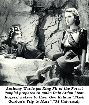 Anthony Warde (as King Fir of the Forest People) prepares to make Dale Arden (Jean Rogers) a slave to their God Kalu in "Flash Gordon's Trip to Mars" ('38 Universal).