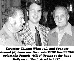 Diectors William Witney (L) and Spencer Bennet (R) flank columnist Francis "Mike" Nevins at the huge Hollywood festival in 1976.