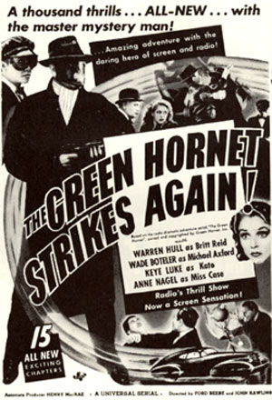 Newspaper ad for "The Green Hornet Strikes Again".