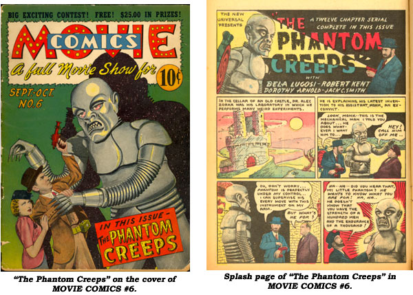 Cover and splash page from "The Phantom Creeps" in MOVIE COMICS #6.