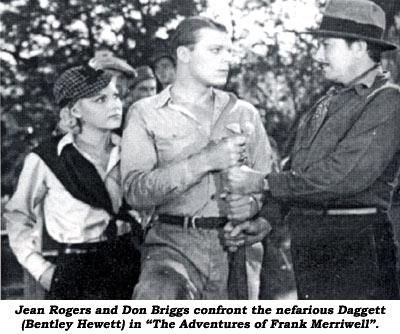 Jean Rogers and Don Briggs confront the nefarious Daggett (Bentley Hewett) in "The Adventures of Frank Merriwell".