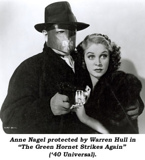 Anne Nagel protected by Warren Hull in "The Green Hornet Strikes Again" ('40 Universal).