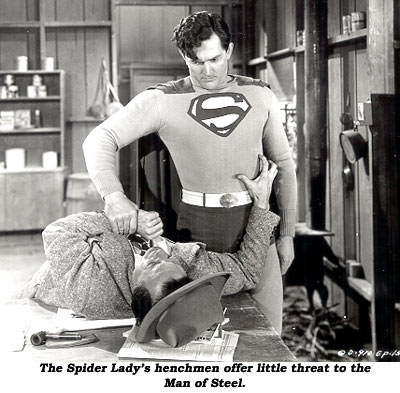 The Spider Lady's henchmen offer little threat to the Man of Steel.
