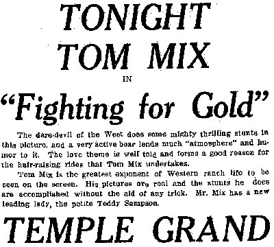 Tom Mix in "Fighting For Gold".