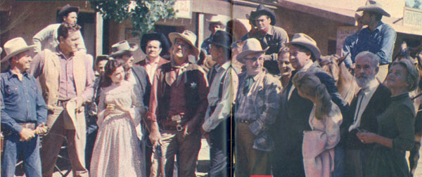 On June 8, 1958, NBC's 90 minute Sunday afternoon "Wide Wide World", narrated by Dave Garroway, paid tribute to "The Western." To trace the evolution of the western, a host of movie and TV western stars gathered for filming of the documentary at Gene Autry's Melody Ranch where this historic photo was taken and appeared in TV GUIDE November 8-14, 1958.