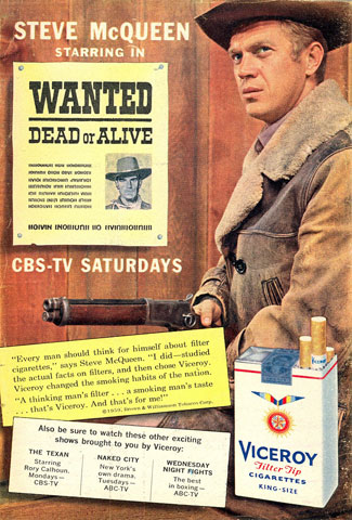 Viceroy Cigarettes sponsored “Wanted Dead or Alive” as well as “The Texan”. This ad from July 1959. 