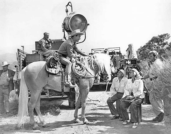 Roy Rogers and Trigger on location for “The Golden Stallion” (‘49 Republic). 